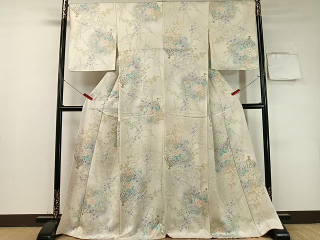 平和屋着物●上質な小紋　扇面花文　暈し染め　金彩　ロング丈　正絹　逸品　CABD8005vp
