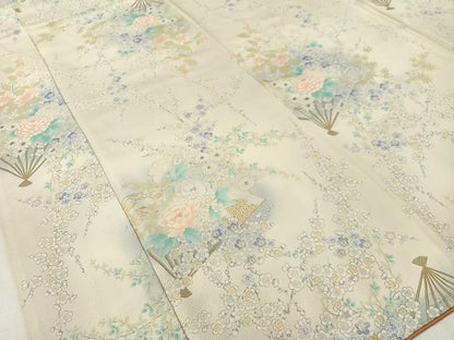 平和屋着物●上質な小紋　扇面花文　暈し染め　金彩　ロング丈　正絹　逸品　CABD8005vp