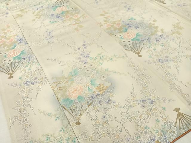 平和屋着物●上質な小紋　扇面花文　暈し染め　金彩　ロング丈　正絹　逸品　CABD8005vp