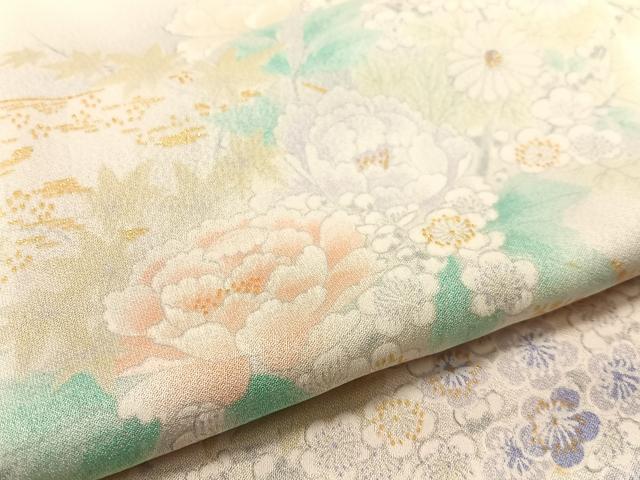 平和屋着物●上質な小紋　扇面花文　暈し染め　金彩　ロング丈　正絹　逸品　CABD8005vp