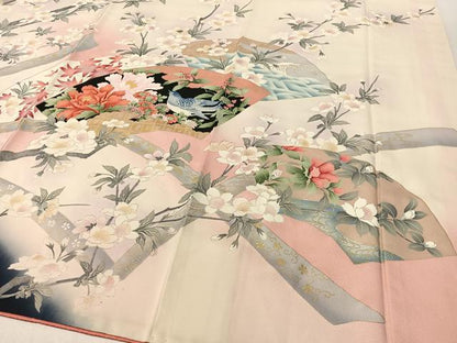 平和屋着物●訪問着　刺繍　地紙枝花鳥文　暈し染め　金彩　やまと誂製　正絹　逸品　CABD8007vp