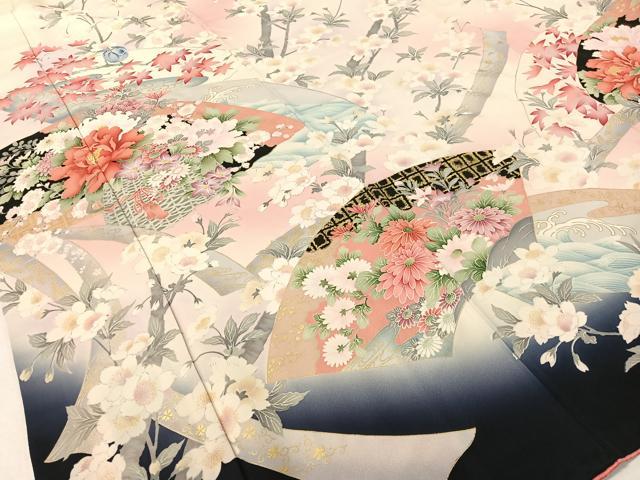 平和屋着物●訪問着　刺繍　地紙枝花鳥文　暈し染め　金彩　やまと誂製　正絹　逸品　CABD8007vp