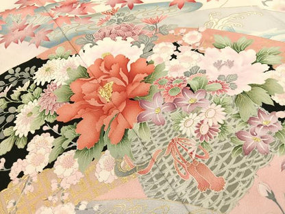 平和屋着物●訪問着　刺繍　地紙枝花鳥文　暈し染め　金彩　やまと誂製　正絹　逸品　CABD8007vp