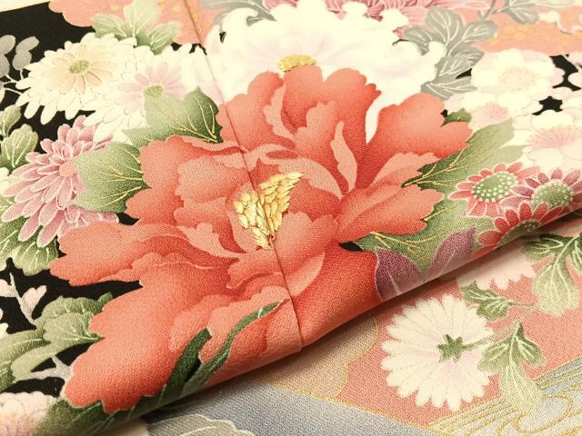平和屋着物●訪問着　刺繍　地紙枝花鳥文　暈し染め　金彩　やまと誂製　正絹　逸品　CABD8007vp