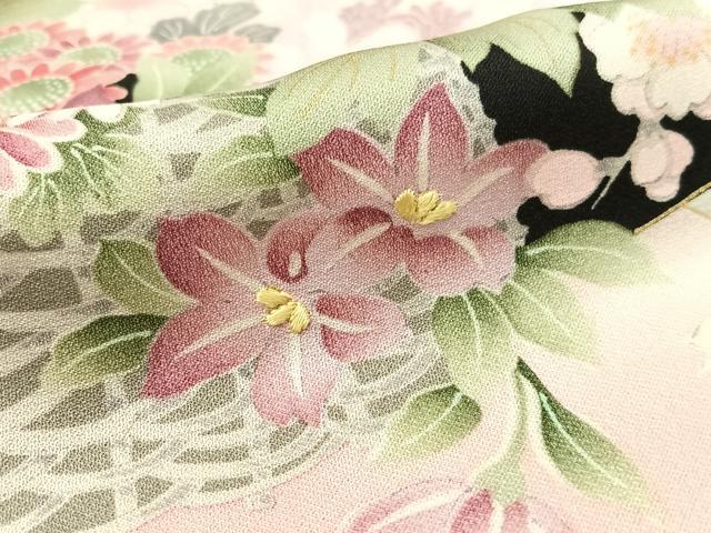 平和屋着物●訪問着　刺繍　地紙枝花鳥文　暈し染め　金彩　やまと誂製　正絹　逸品　CABD8007vp