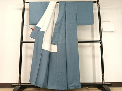 平和屋着物●上質な色無地　秘宝　南天地紋　薄縹色　反端付き　正絹　逸品　未使用　CABD8008vp