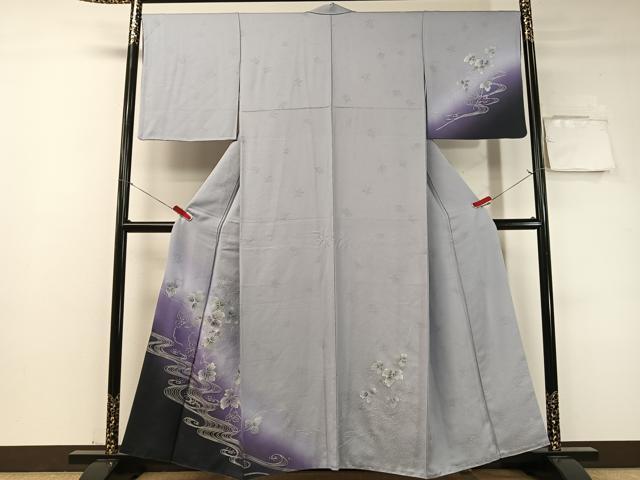 平和屋着物●訪問着　流水藤蔦の葉文　暈し染め　銀彩　やまと誂製　正絹　逸品　CABD8009vp