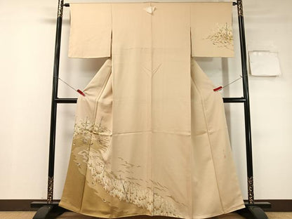 平和屋着物●鎌倉友禅　坂井教人　日本工芸会正会員　訪問着　刺繍　群れ鳥　金糸　正絹　逸品　未使用　CABD8010vp