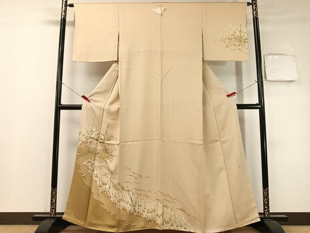 平和屋着物●鎌倉友禅　坂井教人　日本工芸会正会員　訪問着　刺繍　群れ鳥　金糸　正絹　逸品　未使用　CABD8010vp
