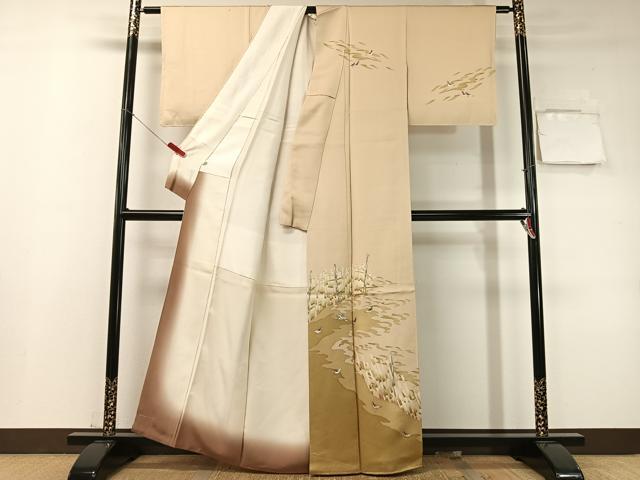 平和屋着物●鎌倉友禅　坂井教人　日本工芸会正会員　訪問着　刺繍　群れ鳥　金糸　正絹　逸品　未使用　CABD8010vp