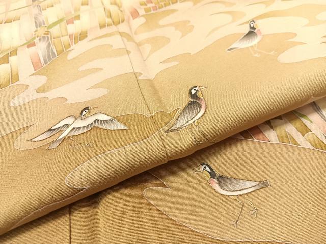 平和屋着物●鎌倉友禅　坂井教人　日本工芸会正会員　訪問着　刺繍　群れ鳥　金糸　正絹　逸品　未使用　CABD8010vp