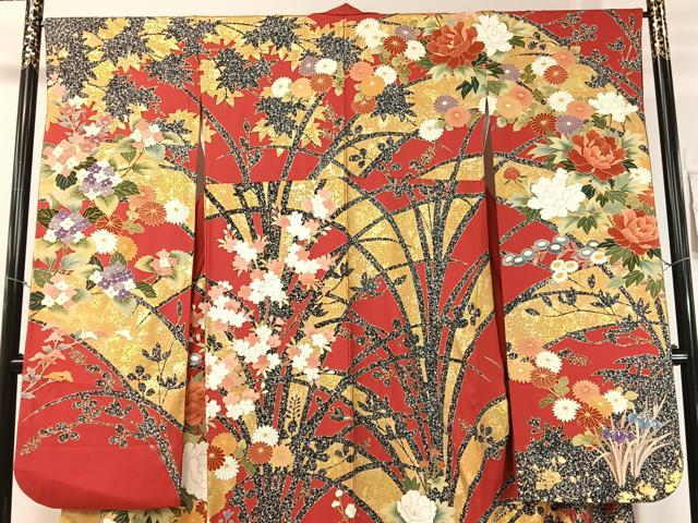 平和屋着物●豪華振袖　駒刺繍　草花文　たたき染め　金彩　正絹　逸品　CABD8011vp