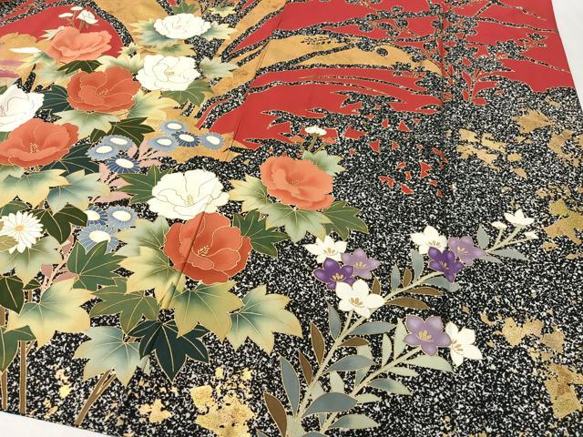 平和屋着物●豪華振袖　駒刺繍　草花文　たたき染め　金彩　正絹　逸品　CABD8011vp