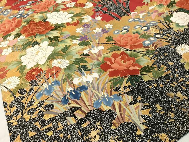 平和屋着物●豪華振袖　駒刺繍　草花文　たたき染め　金彩　正絹　逸品　CABD8011vp