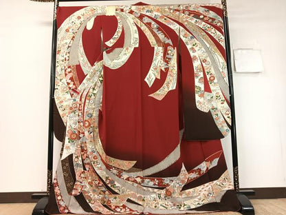 平和屋着物●豪華振袖　束ね熨斗花鳥蝶文　暈し染め　金銀彩　正絹　逸品　CABD8012vp