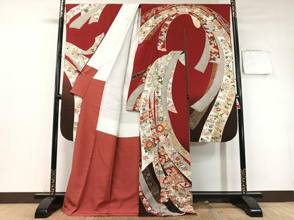 平和屋着物●豪華振袖　束ね熨斗花鳥蝶文　暈し染め　金銀彩　正絹　逸品　CABD8012vp