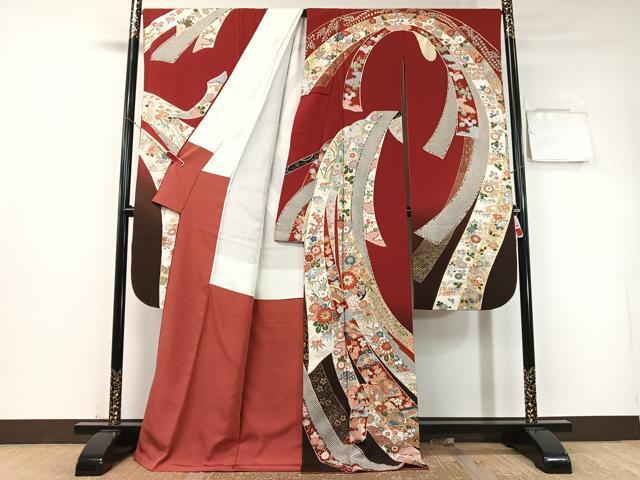 平和屋着物●豪華振袖　束ね熨斗花鳥蝶文　暈し染め　金銀彩　正絹　逸品　CABD8012vp