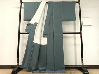 平和屋着物●ファッションデザイナー　HIROKO KOSHINO　コシノヒロコ　色無地　吉祥地紋　青鈍色　反端付き　正絹　逸品　未使用CABD8014vp