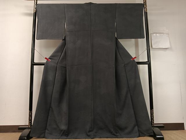 平和屋着物●上質な色無地　青海波吉祥地紋　藍鉄色　正絹　逸品　CABD8019vp
