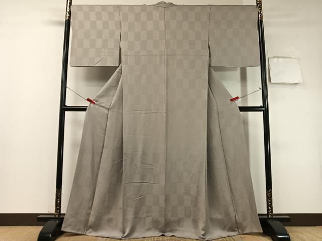 平和屋着物●上質な色無地　市松花地紋　潤色　正絹　逸品　CABD8020vp