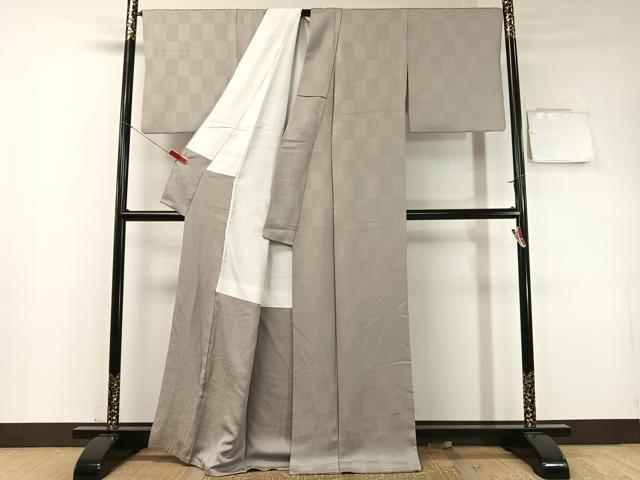平和屋着物●上質な色無地　市松花地紋　潤色　正絹　逸品　CABD8020vp
