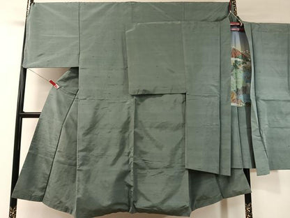 平和屋着物●男性　紬　アンサンブル　薄青色　正絹　逸品　CABD8027vp
