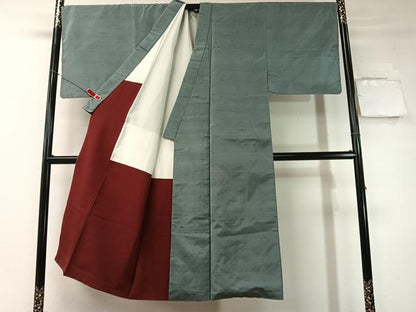 平和屋着物●男性　紬　アンサンブル　薄青色　正絹　逸品　CABD8027vp