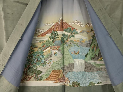平和屋着物●男性　紬　アンサンブル　薄青色　正絹　逸品　CABD8027vp