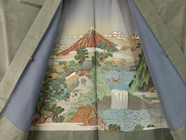 平和屋着物●男性　紬　アンサンブル　薄青色　正絹　逸品　CABD8027vp