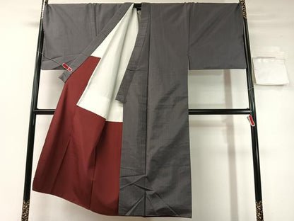 平和屋着物●男性　お召　アンサンブル　網代織　キングサイズ　正絹　逸品　CABD8028vp