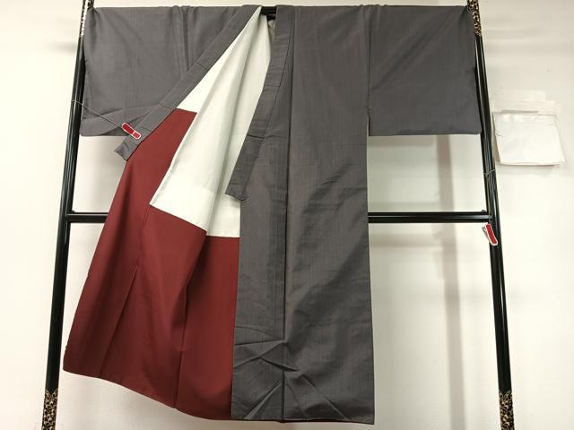 平和屋着物●男性　お召　アンサンブル　網代織　キングサイズ　正絹　逸品　CABD8028vp