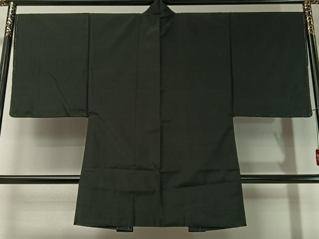平和屋着物●男性　紬　アンサンブル　色無地　黒地　正絹　逸品　未使用　CABD8033vp