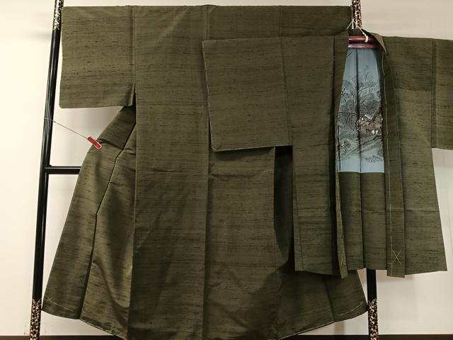 平和屋着物●男性　紬　アンサンブル　藍媚茶色　正絹　逸品　未使用　CABD8035vp
