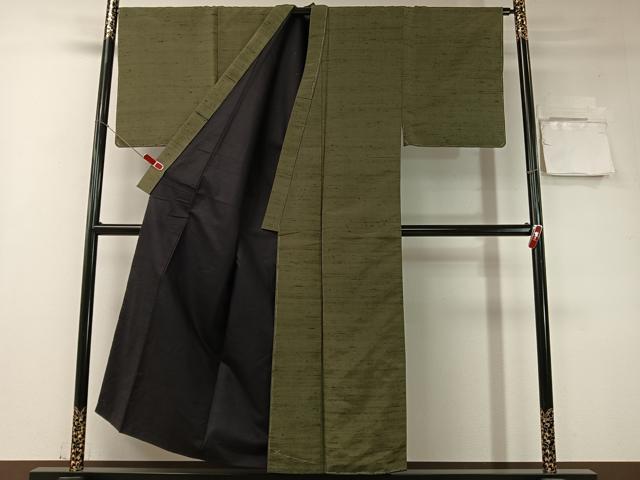 平和屋着物●男性　紬　アンサンブル　藍媚茶色　正絹　逸品　未使用　CABD8035vp