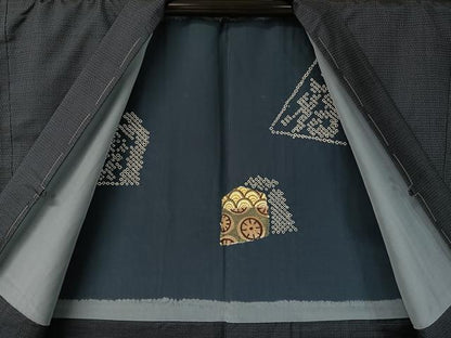 平和屋着物●男性　本場大島紬　アンサンブル　福太郎作　泥染め　100亀甲　総詰め　証紙付き　正絹　逸品　未使用　CABD8038vp