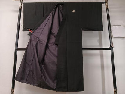 平和屋着物●男性　黒紋付・羽織セット　正絹　逸品　CABD8039vp