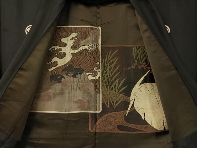 平和屋着物●男性　黒紋付・羽織セット　正絹　逸品　CABD8039vp