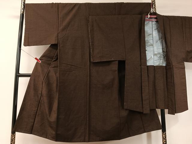平和屋着物●男性　紬　アンサンブル　色無地　黒鳶色　正絹　逸品　未使用　CABD8047vp