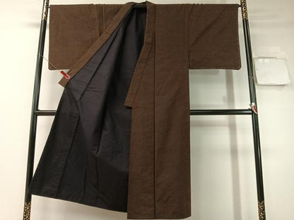 平和屋着物●男性　紬　アンサンブル　色無地　黒鳶色　正絹　逸品　未使用　CABD8047vp