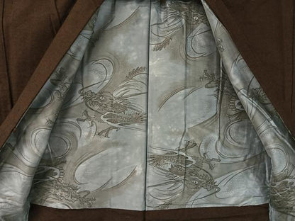 平和屋着物●男性　紬　アンサンブル　色無地　黒鳶色　正絹　逸品　未使用　CABD8047vp