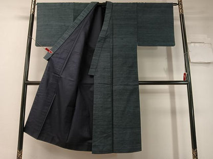 平和屋着物●男性　紬　アンサンブル　色無地　藍鉄色　正絹　逸品　CABD8049vp