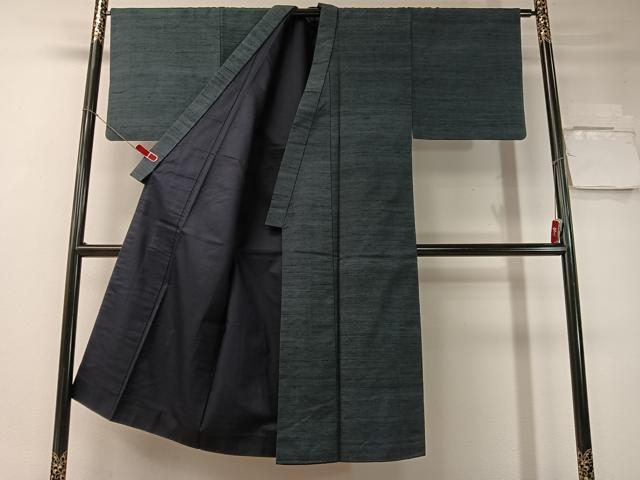 平和屋着物●男性　紬　アンサンブル　色無地　藍鉄色　正絹　逸品　CABD8049vp