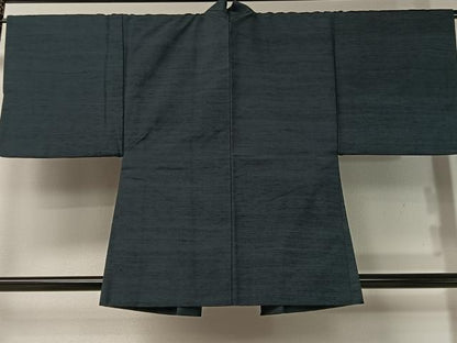 平和屋着物●男性　紬　アンサンブル　色無地　藍鉄色　正絹　逸品　CABD8049vp