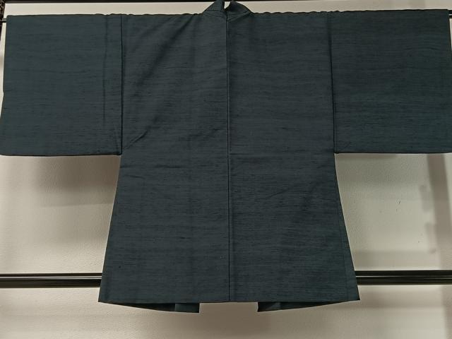 平和屋着物●男性　紬　アンサンブル　色無地　藍鉄色　正絹　逸品　CABD8049vp
