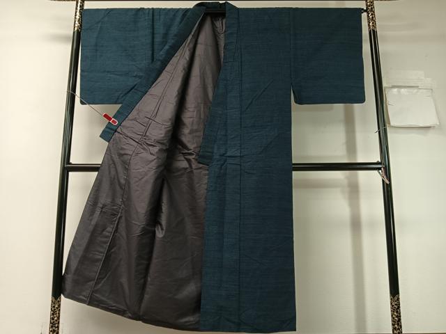 平和屋着物●男性　紬　アンサンブル　色無地　濃藍色　正絹　逸品　CABD8050vp
