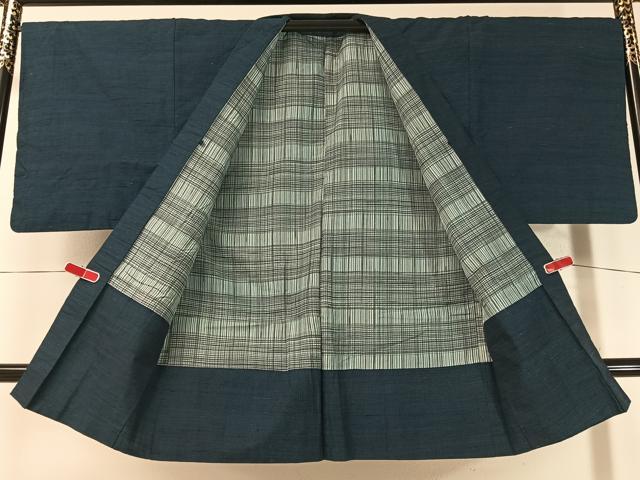 平和屋着物●男性　紬　アンサンブル　色無地　濃藍色　正絹　逸品　CABD8050vp