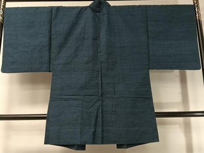 平和屋着物●男性　紬　アンサンブル　色無地　濃藍色　正絹　逸品　CABD8050vp