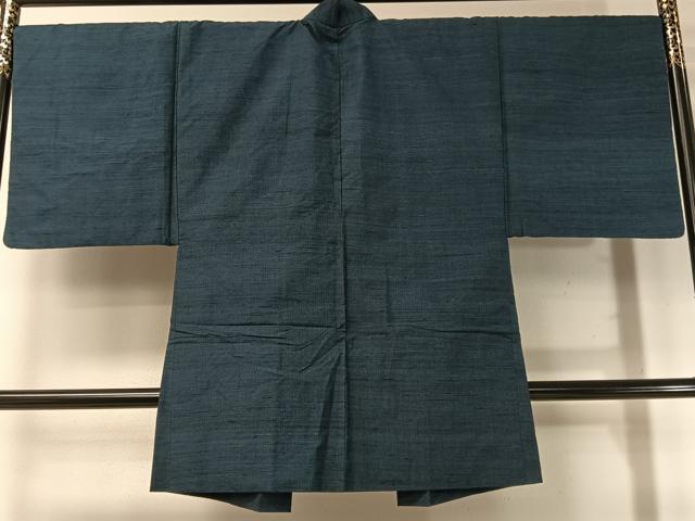 平和屋着物●男性　紬　アンサンブル　色無地　濃藍色　正絹　逸品　CABD8050vp