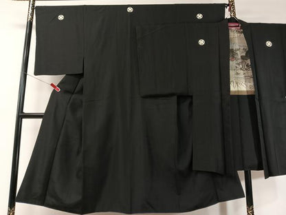 平和屋着物●男性　黒紋付・羽織セット　正絹　逸品　CABD8052vp