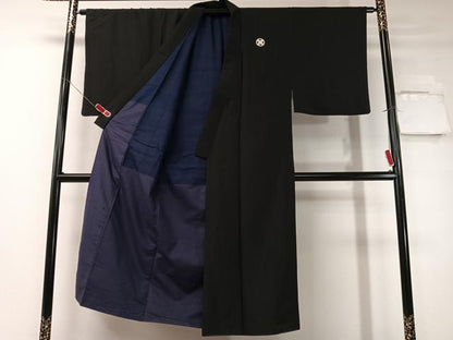 平和屋着物●男性　黒紋付・羽織セット　正絹　逸品　CABD8052vp